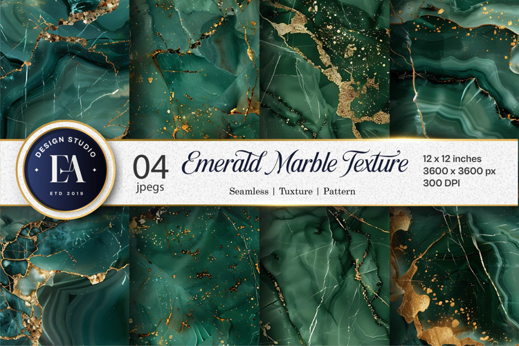Deep Emerald Green Marble Gold Digital Paper
