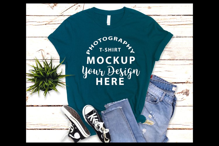 Bella Canvas 3001 t-shirt mock-up DEEP TEAL example image 1