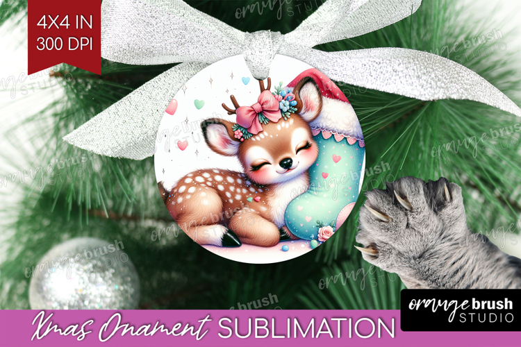 Deer Pastel Christmas Ornament PNG Coquette Xmas PNG