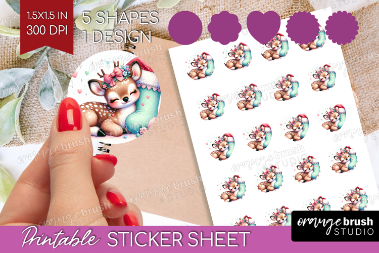 Deer Pastel Christmas Round Sticker Coquette Xmas Printable