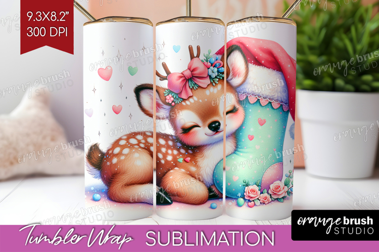 Deer Pastel Christmas Tumbler Wrap Coquette Xmas Tumbler PNG