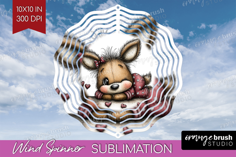 Deer Valentine Wind Spinner Sublimation PNG Whimsical Animal