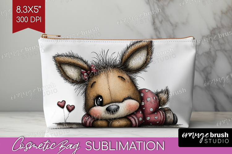 Deer Valentine Cosmetic Bag Whimsical Animal Makeup Bag PNG