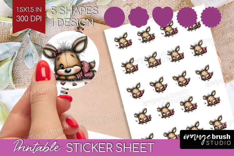 Deer Valentine Round Sticker Whimsical Animal Printable