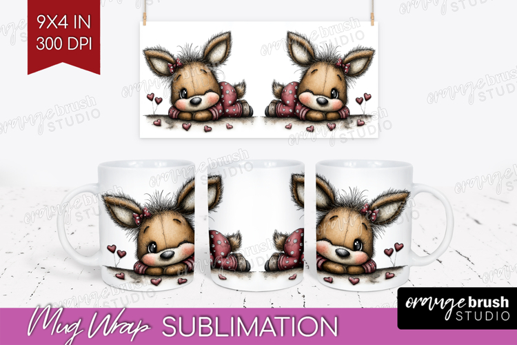 Deer Valentine Mug Wrap Whimsical Animal Mug PNG Sublimation