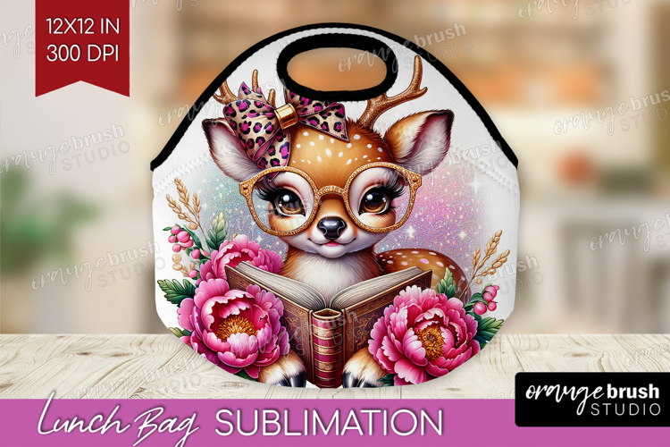 Deer Reading Lunch Bag Book Lover Lunch Bug PNG Sublimation