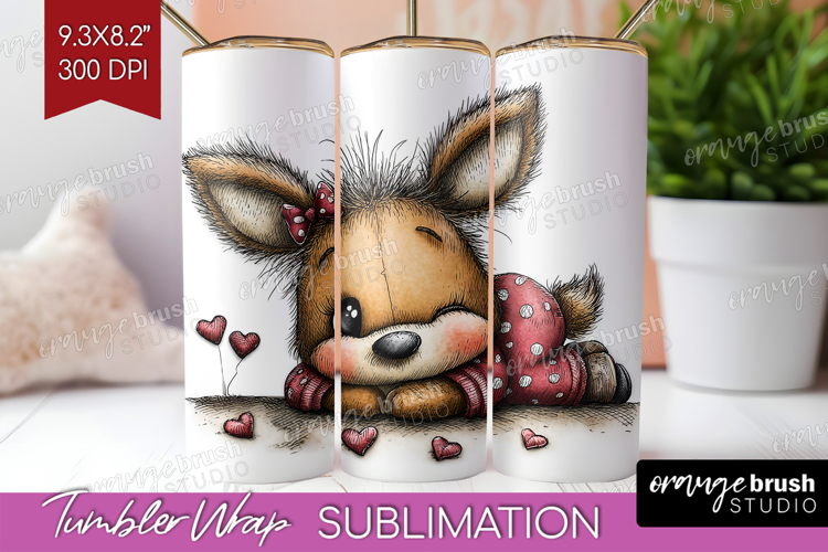 Deer Valentine Tumbler Wrap Whimsical Animal Tumbler PNG