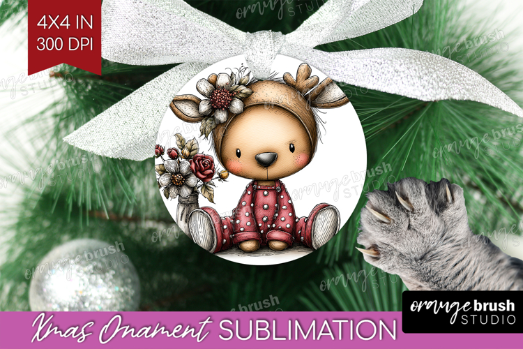 Deer Valentine Ornament PNG Whimsical Animal PNG Sublimation