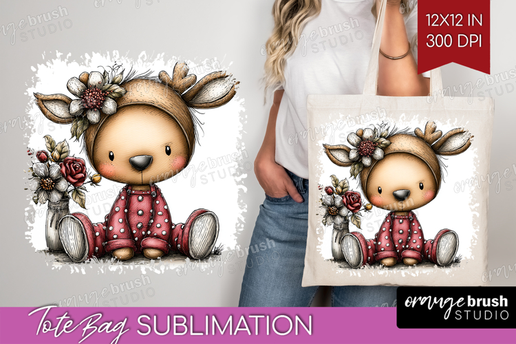 Deer Valentine Tote Bag Whimsical Animal Tote Bag PNG