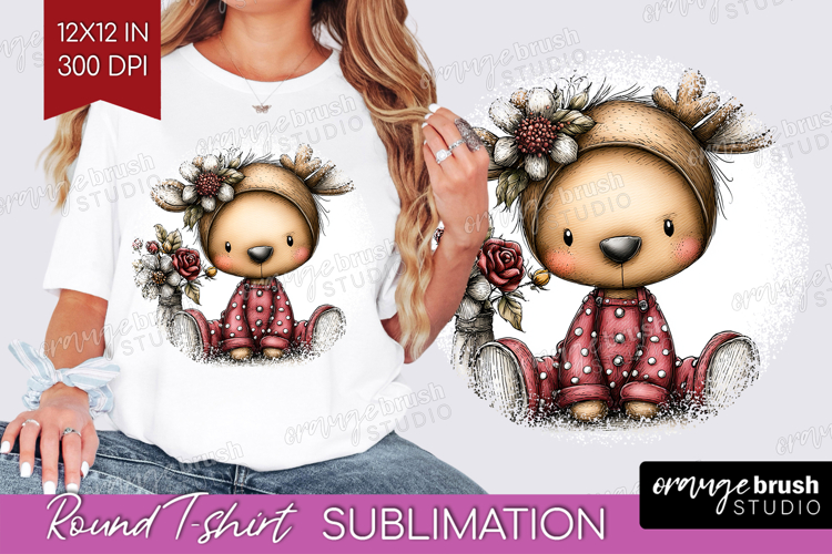 Deer Valentine Round Tshirt Background Whimsical Animal PNG