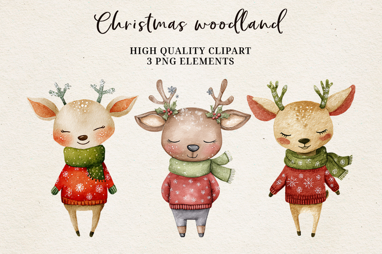 Christmas Woodland Deer | Cute Winter Reindeer Clipart PNG