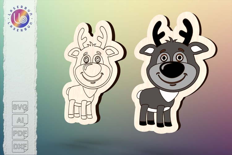 Cartoon deer laser cut file, cute forest animal vector