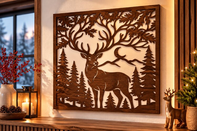 Deer Branch Wall Art Laser Svg example image 1