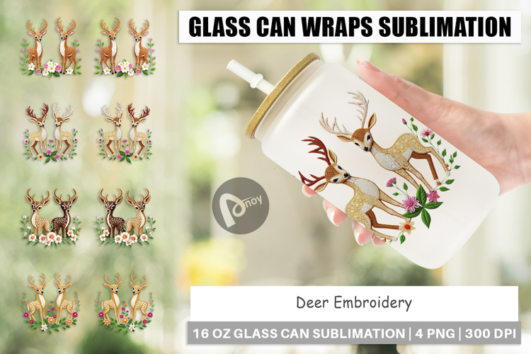 Glass Can Deer Embroidery