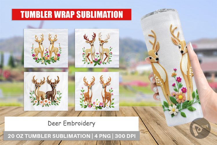 Tumbler Deer Embroidery