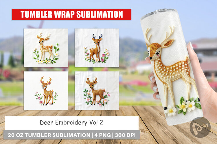 Tumbler Deer Embroidery example image 1