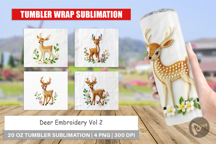 Tumbler Deer Embroidery