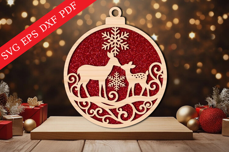 Deer Family Christmas Ornament SVG example image 1