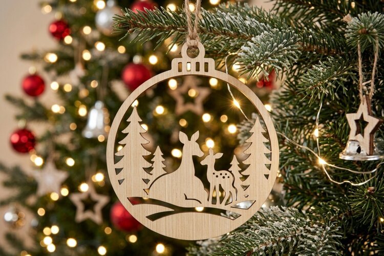 Deer Fawn Christmas Ornament SVG, Holiday Laser Cut File example image 1