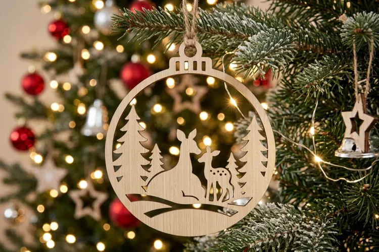 Deer Fawn Christmas Ornament SVG, Holiday Laser Cut File