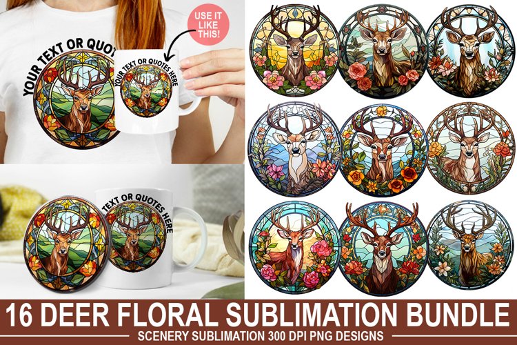 Deer Floral Sublimation Bundle| Stained Glass Sublimation