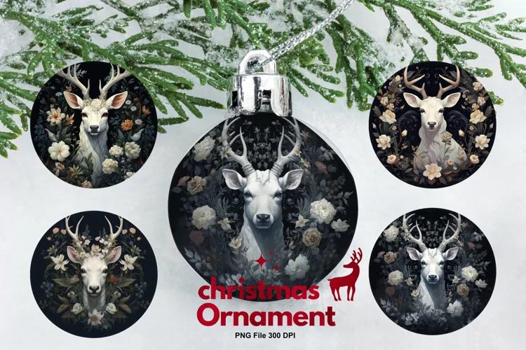 Christmas Deer Ornament Circle Deer Flower Decorate