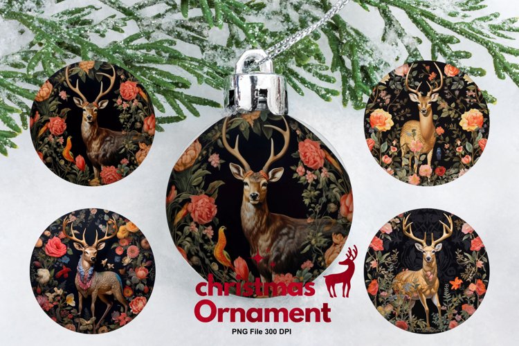 Christmas Deer Ornament Circle Deer Flower Decorate example image 1