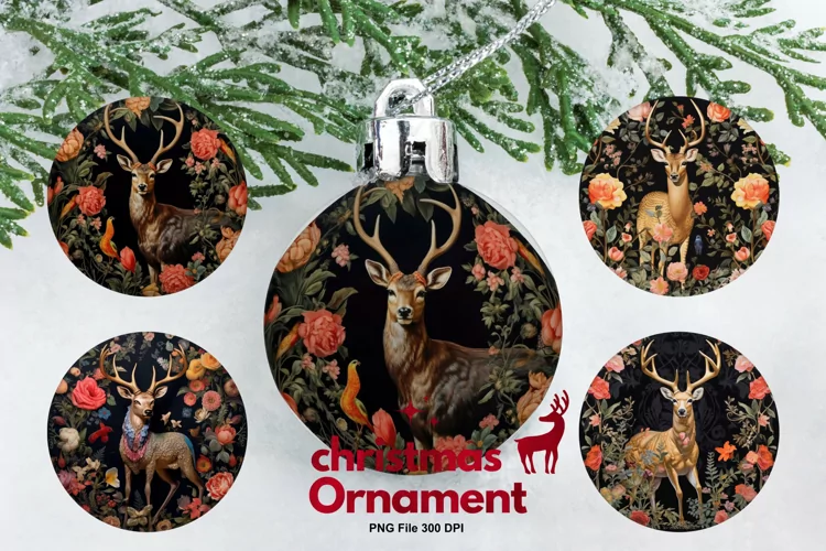 Christmas Deer Ornament Circle Deer Flower Decorate