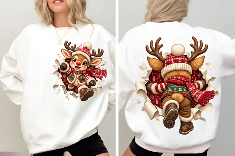 Deer Front & Back Christmas PNG