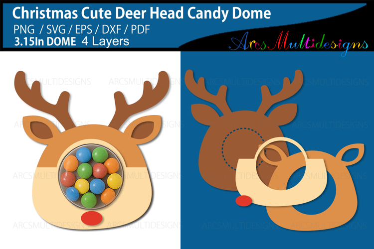 Cute Christmas deer head candy dome holder svg