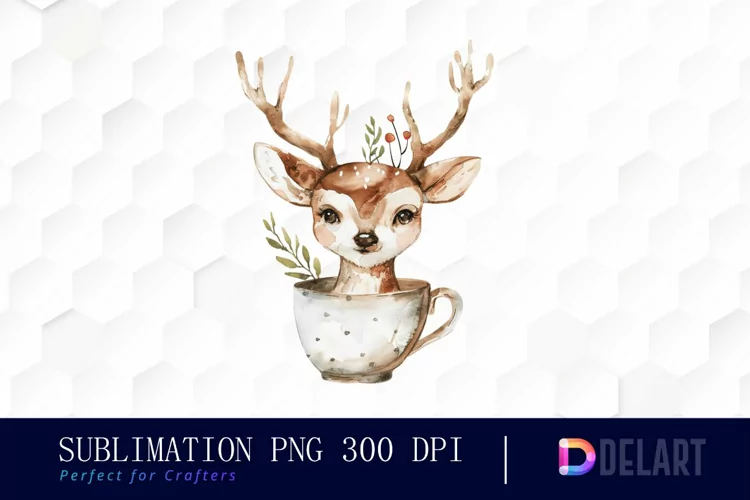 Deer in a Cup Watercolor Clipart
