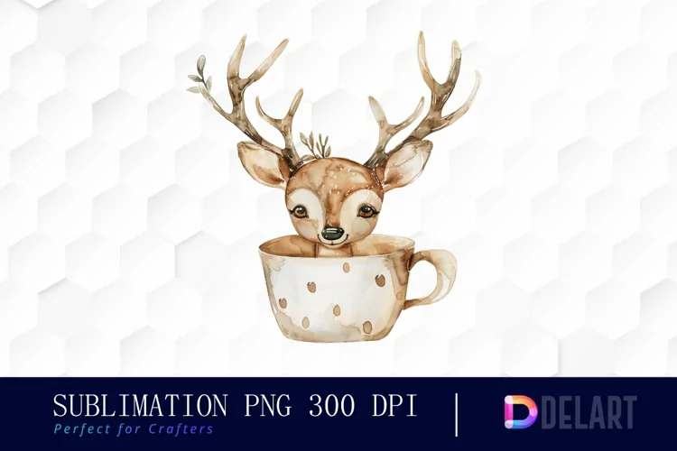 Deer in a Cup Watercolor Clipart