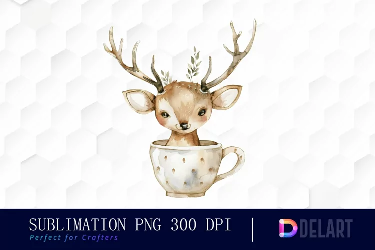 Deer in a Cup Sublimation PNG Clipart