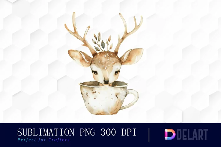 Deer in a Cup Sublimation PNG Clipart