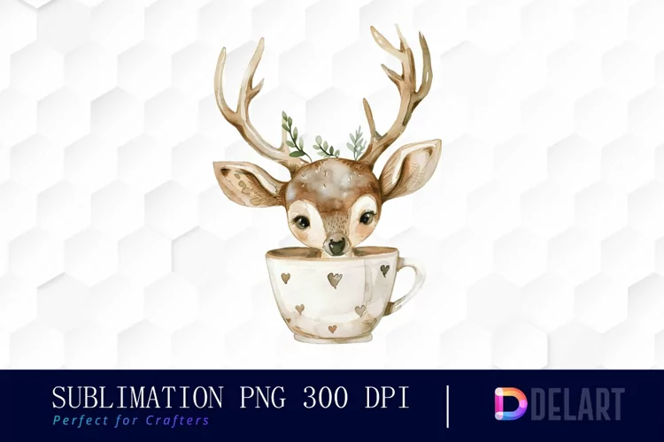 Deer in a Cup Sublimation PNG Clipart