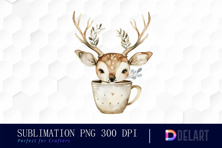 Deer in a Cup Watercolor Clipart