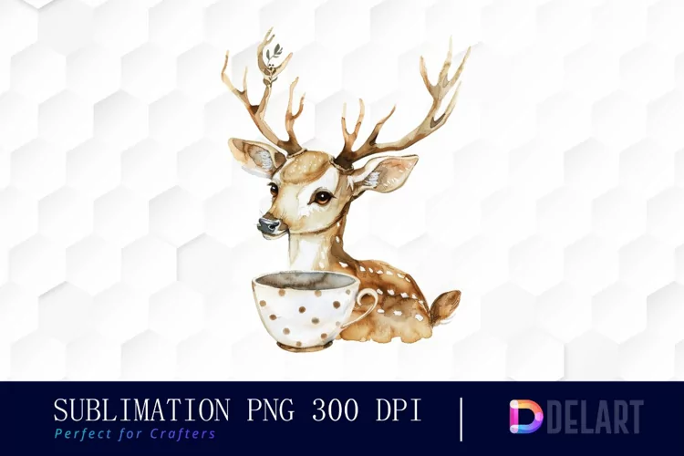 Deer in a Cup Watercolor Clipart