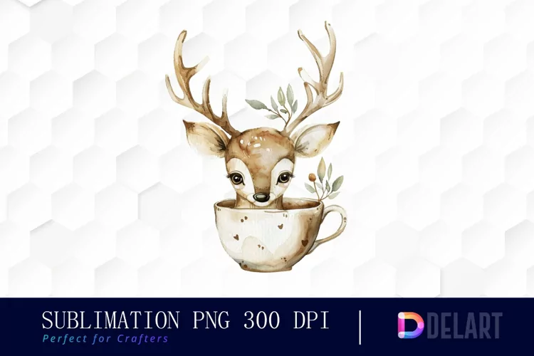 Deer in a Cup Watercolor Clipart
