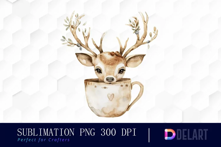 Deer in a Cup Watercolor Clipart