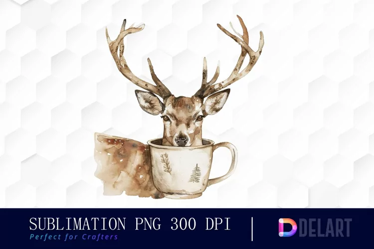 Deer in a Cup Watercolor Clipart