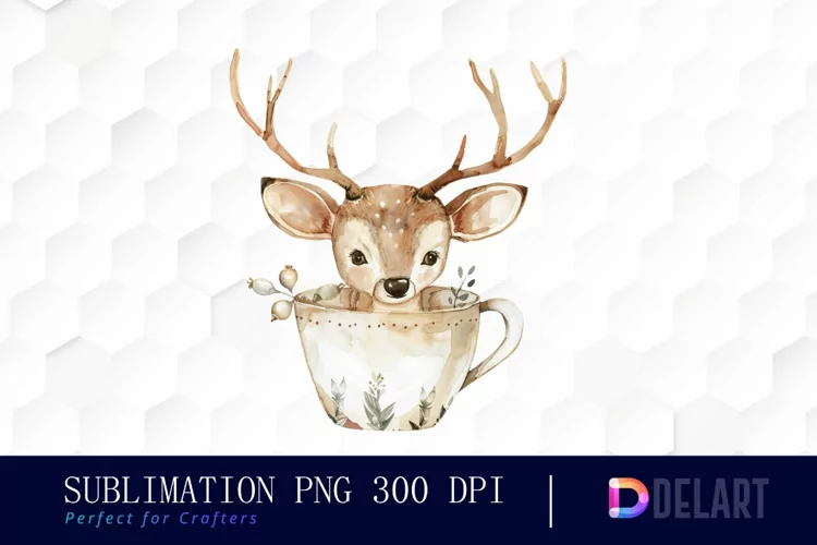 Deer in a Cup Sublimation PNG Clipart
