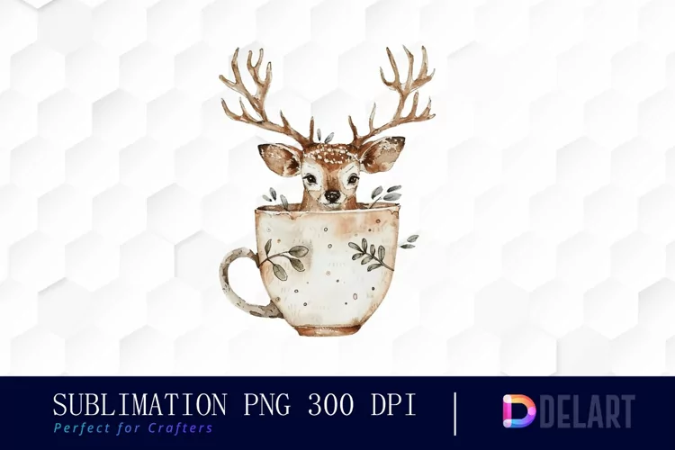 Deer in a Cup Watercolor Clipart