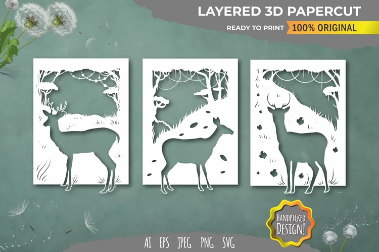 Deer in Forest Card Papercut
