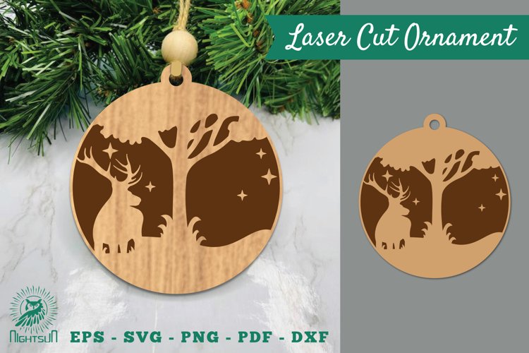 Deer in Forest Laser Cut Ornament SVG 1