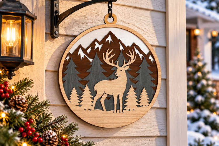 Deer in Forest Ornament SVG