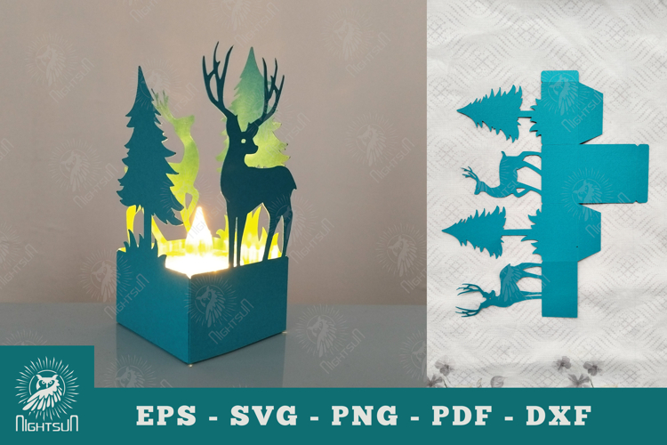 Deer in Forest Papercut Lantern SVG