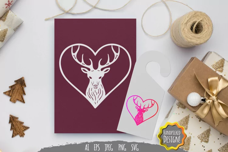 Deer in Heart with Gradient Color SVG