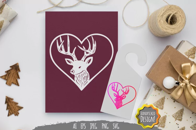 Deer in Heart with Gradient Color SVG