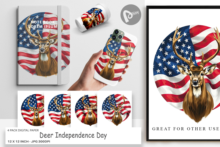 Digital Paper Deer 4th of July