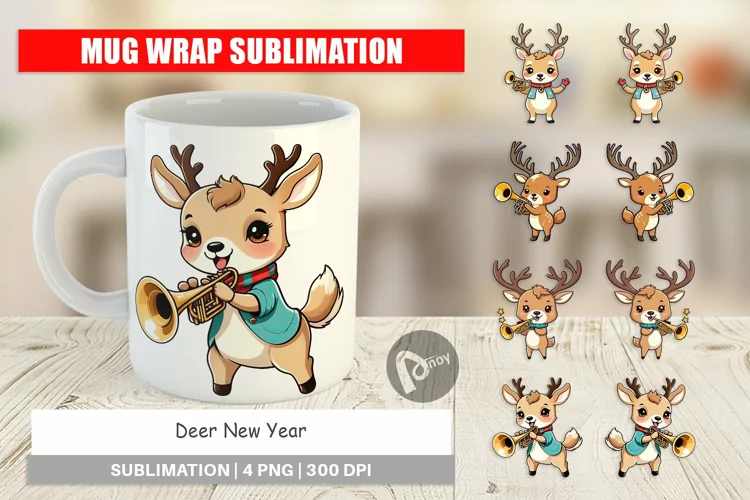 Mug Wrap Design Deer New Year